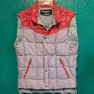 Women's Light Blue Quilted Vest with Red Bandana Trim